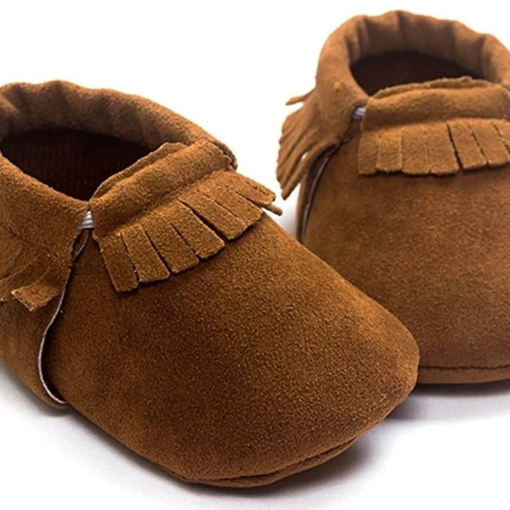 Meckior Baby Moccasins Size 2 Brown Faux Leather Tassel Soft Sole Crib Shoes NEW